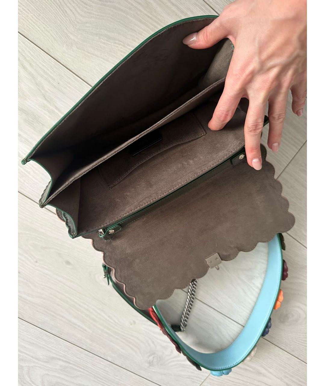 FENDI Хаки кожаная сумка тоут, фото 4