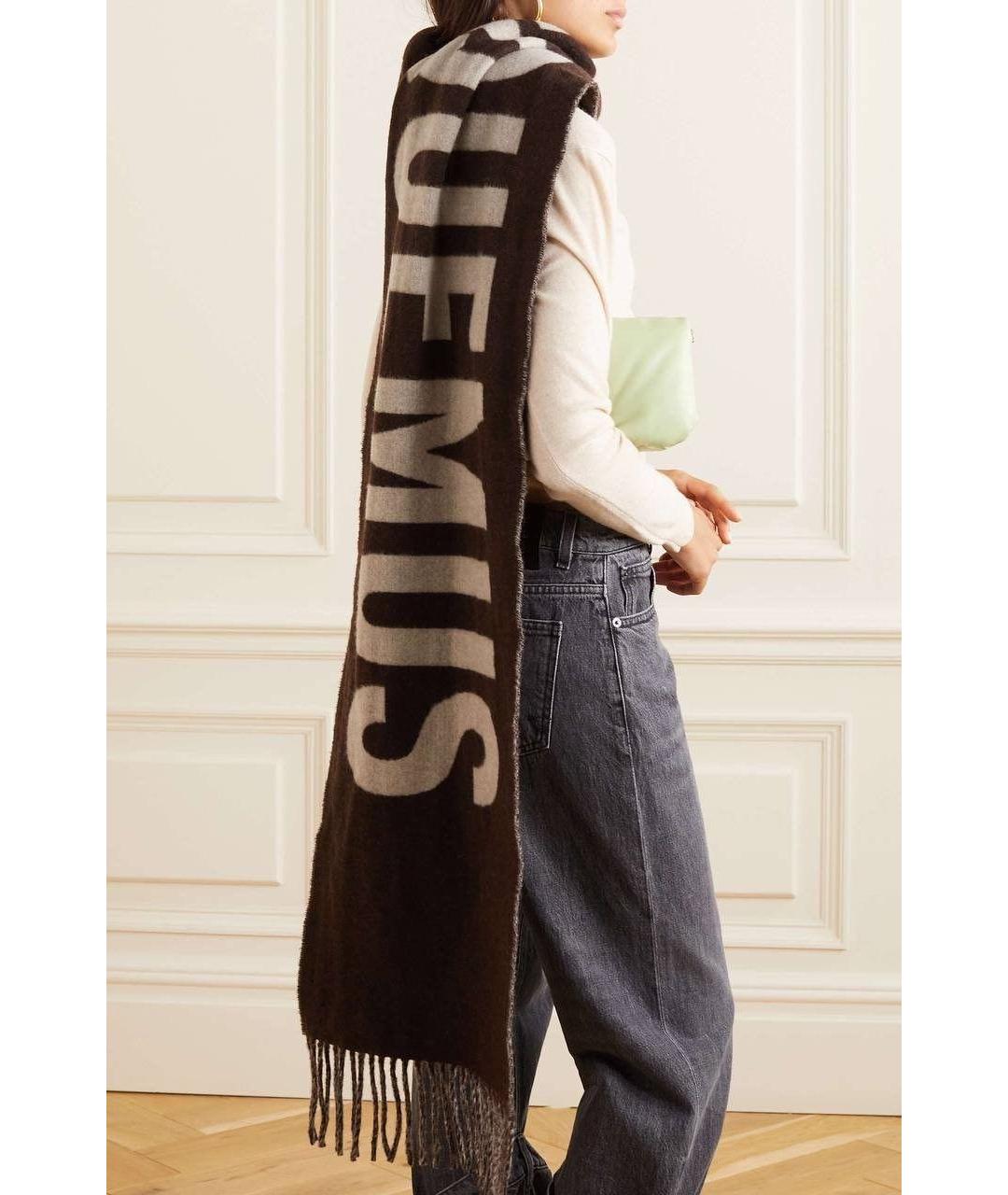 JACQUEMUS Коричневый шерстяной шарф, фото 4