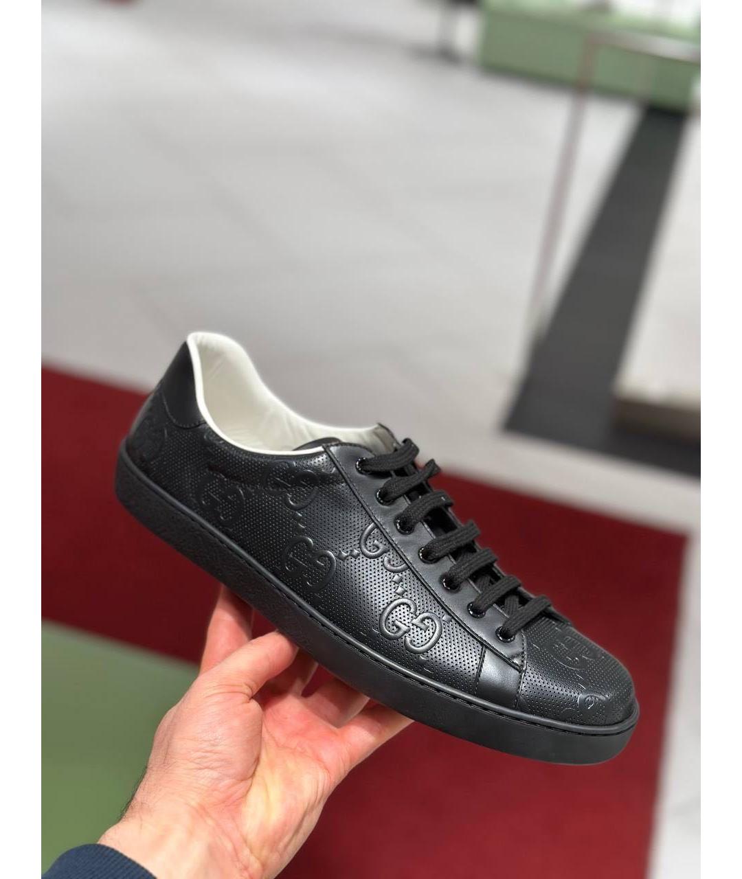 GUCCI Черные кожаные низкие кроссовки / кеды, фото 2