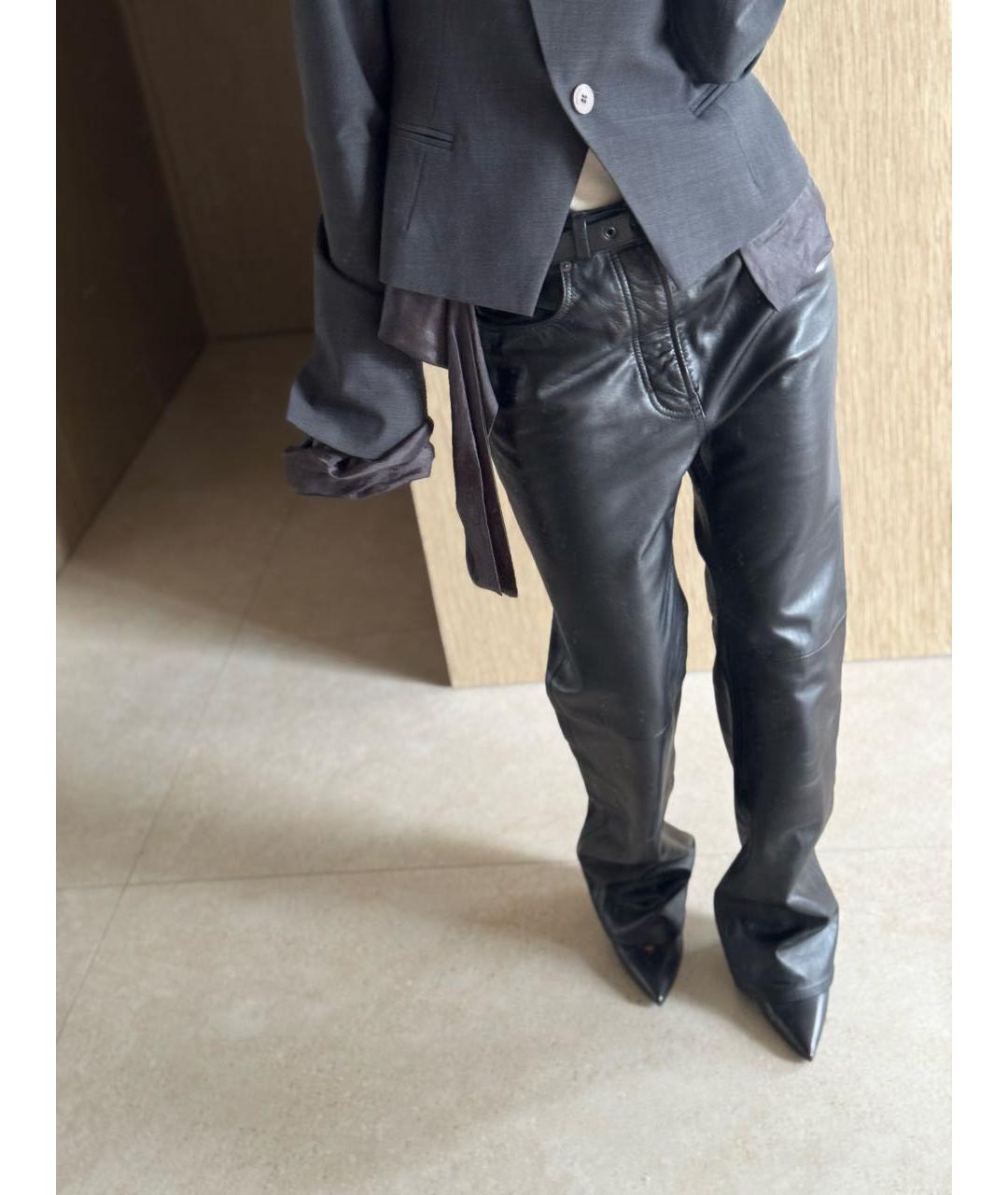 ACNE STUDIOS Черные кожаные прямые брюки, фото 3