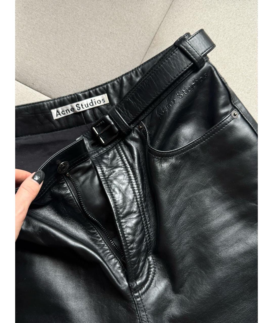 ACNE STUDIOS Черные кожаные прямые брюки, фото 6