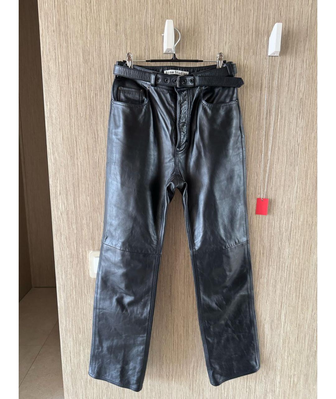 ACNE STUDIOS Черные кожаные прямые брюки, фото 9
