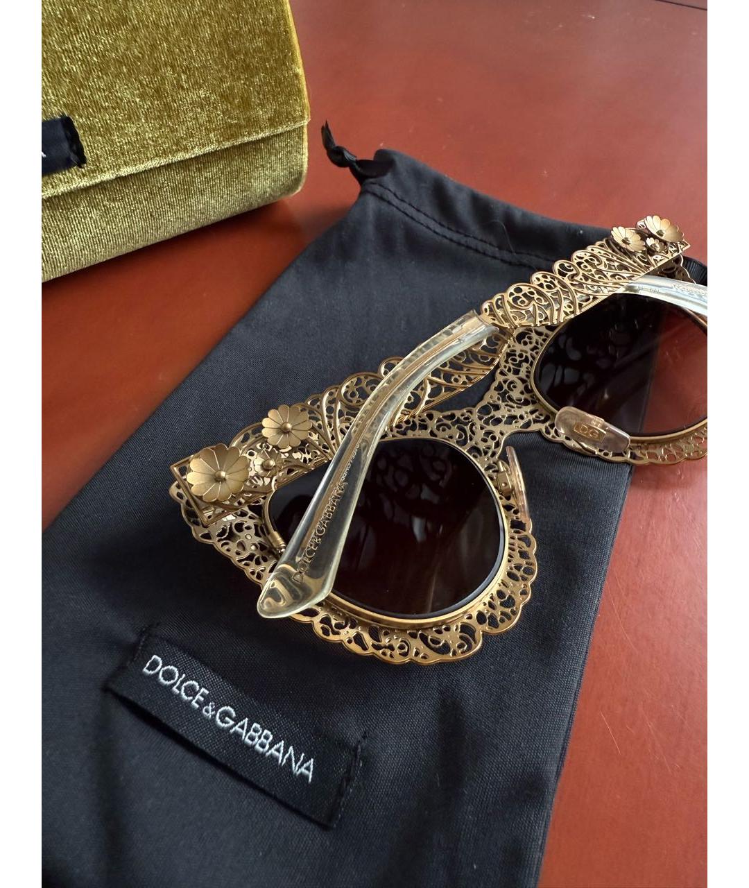 DOLCE&GABBANA Золотые металлические солнцезащитные очки, фото 4