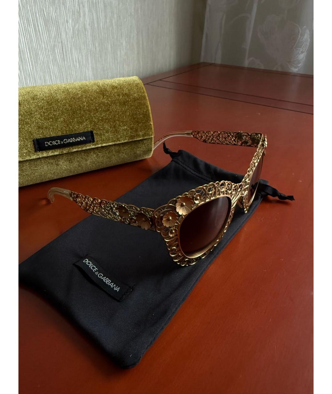 DOLCE&GABBANA Золотые металлические солнцезащитные очки, фото 2