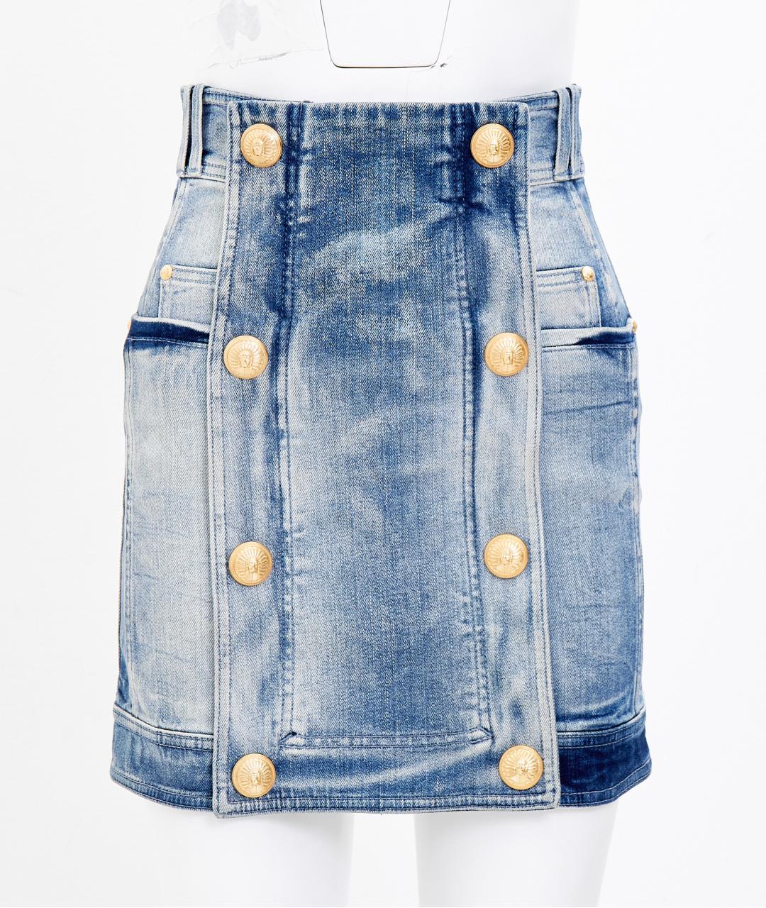 BALMAIN Синяя деним юбка мини, фото 7