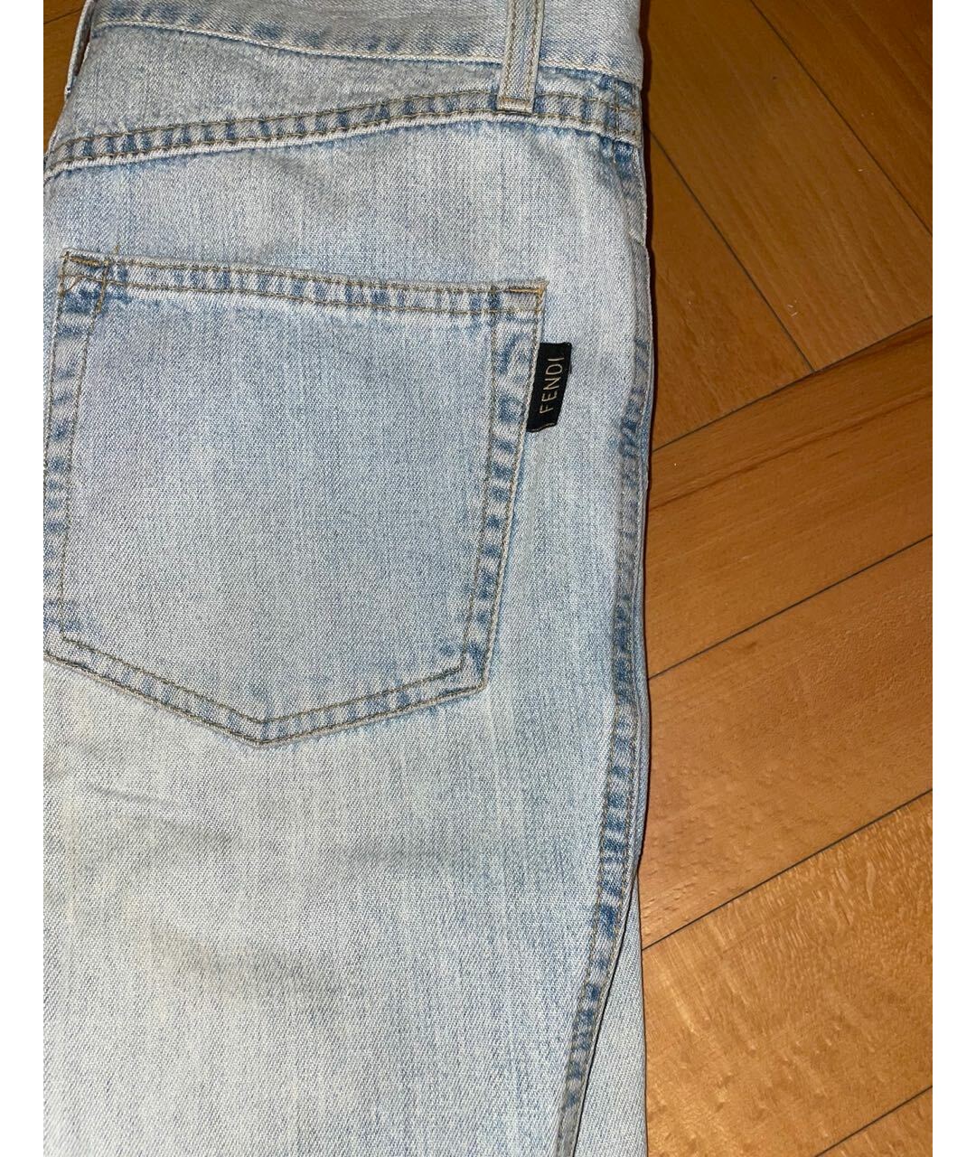 FENDI Голубые хлопковые джинсы клеш, фото 5
