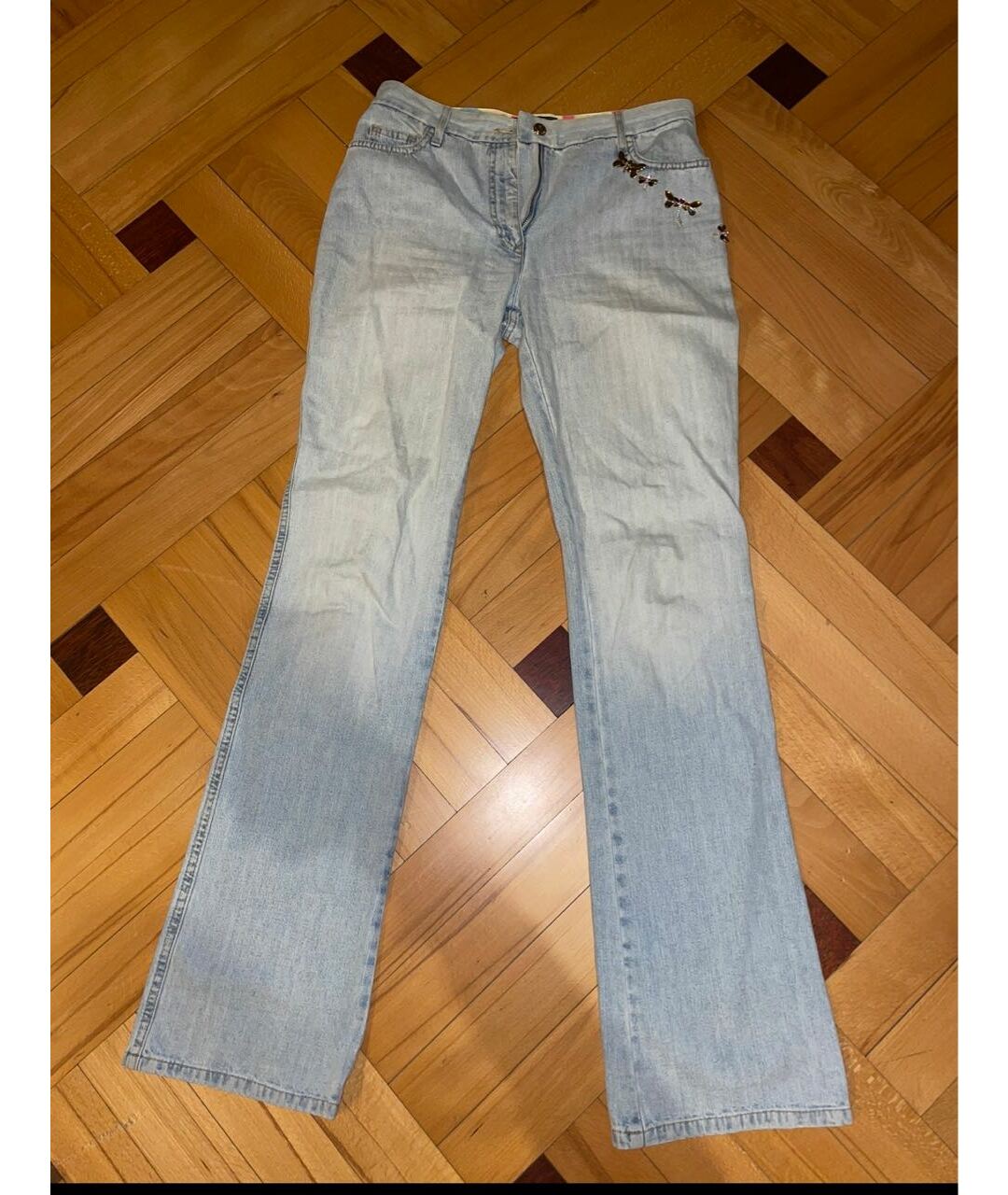 FENDI Голубые хлопковые джинсы клеш, фото 6