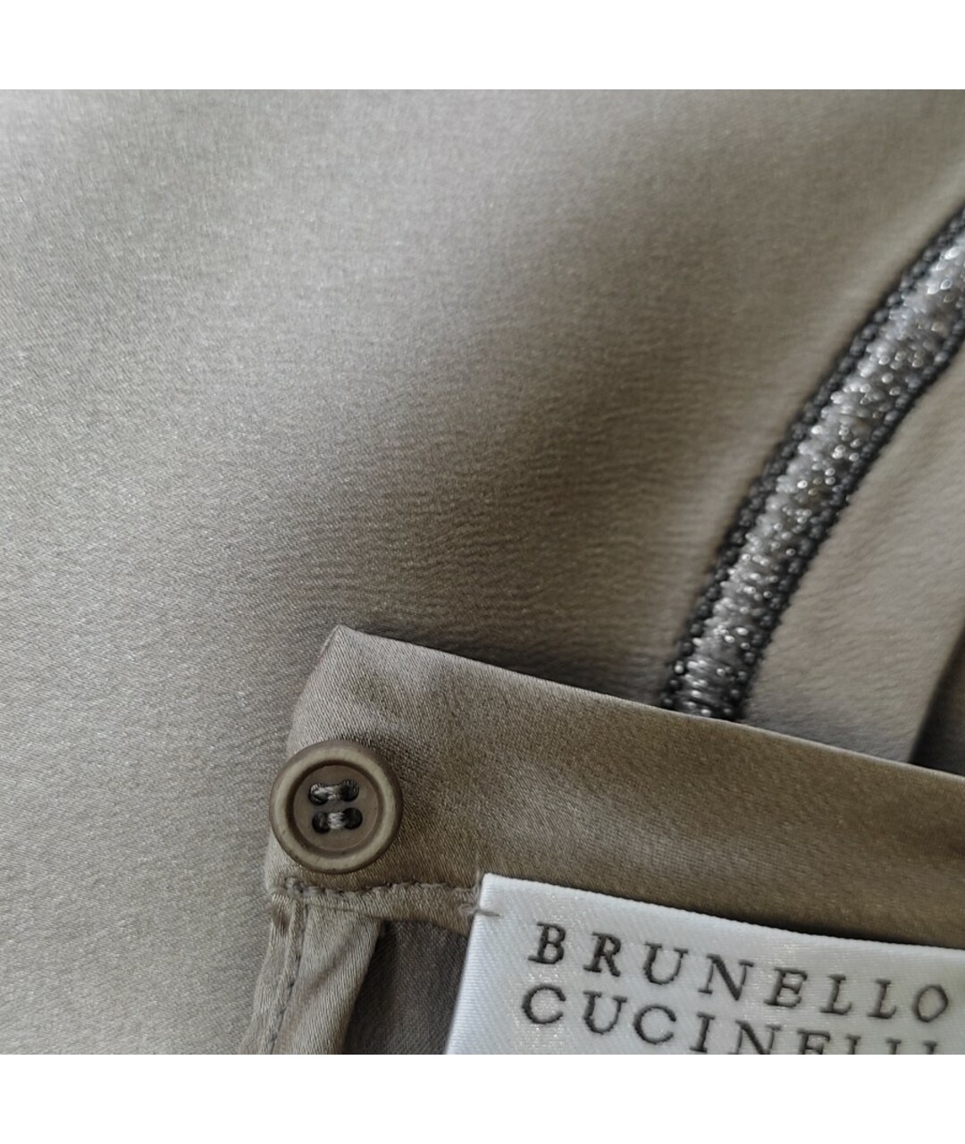 BRUNELLO CUCINELLI Бежевая шелковая футболка, фото 8