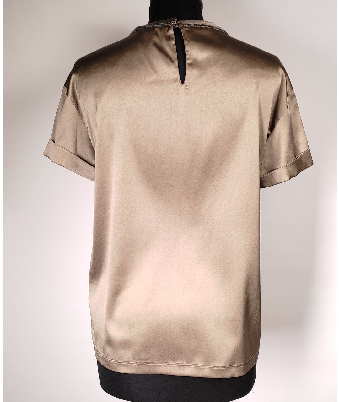 BRUNELLO CUCINELLI Бежевая шелковая футболка, фото 3