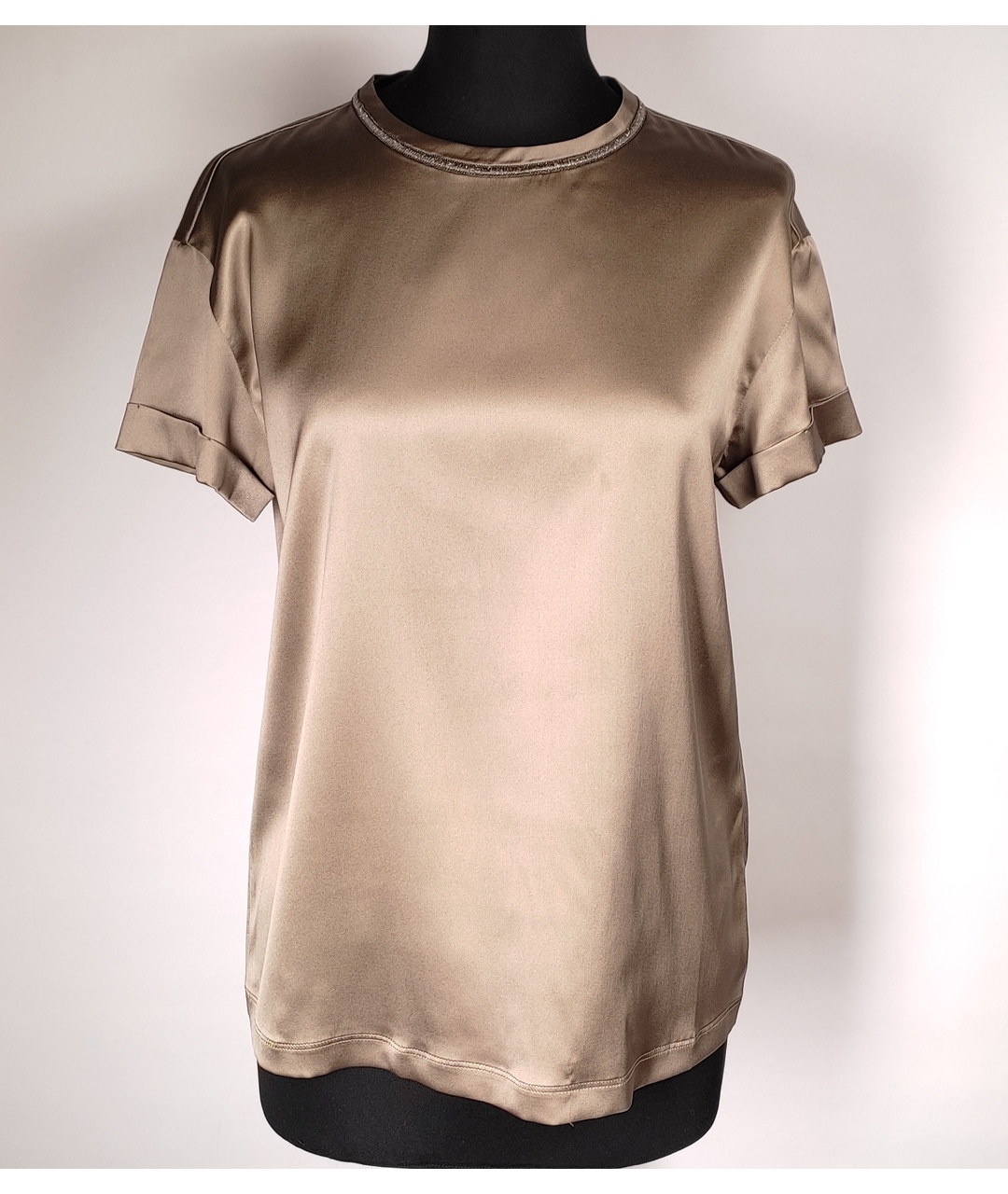 BRUNELLO CUCINELLI Бежевая шелковая футболка, фото 9