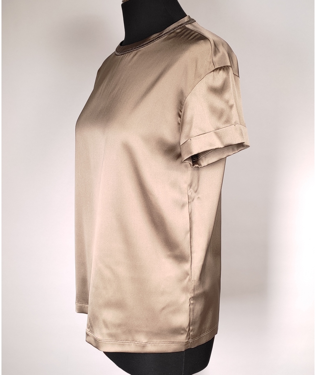 BRUNELLO CUCINELLI Бежевая шелковая футболка, фото 2