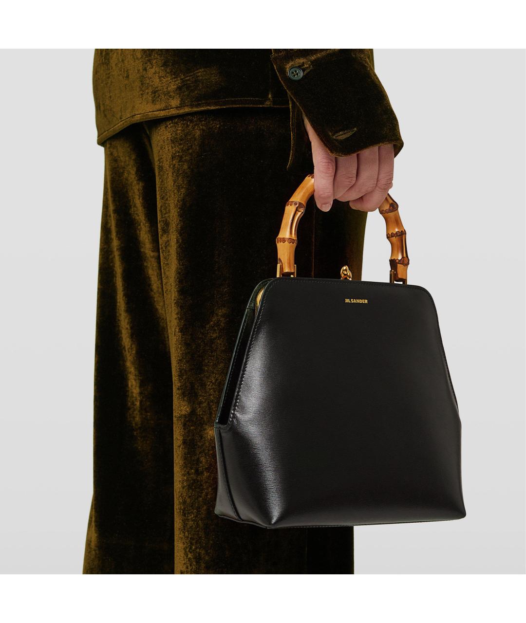 JIL SANDER Черная кожаная сумка с короткими ручками, фото 6