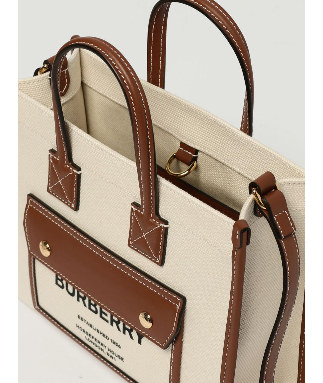 BURBERRY Белая хлопковая сумка тоут, фото 5