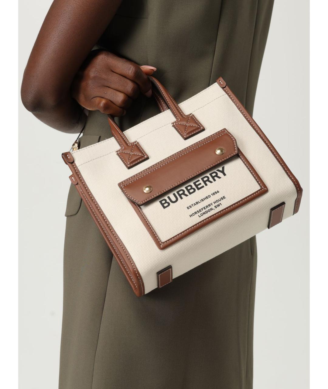 BURBERRY Белая хлопковая сумка тоут, фото 3