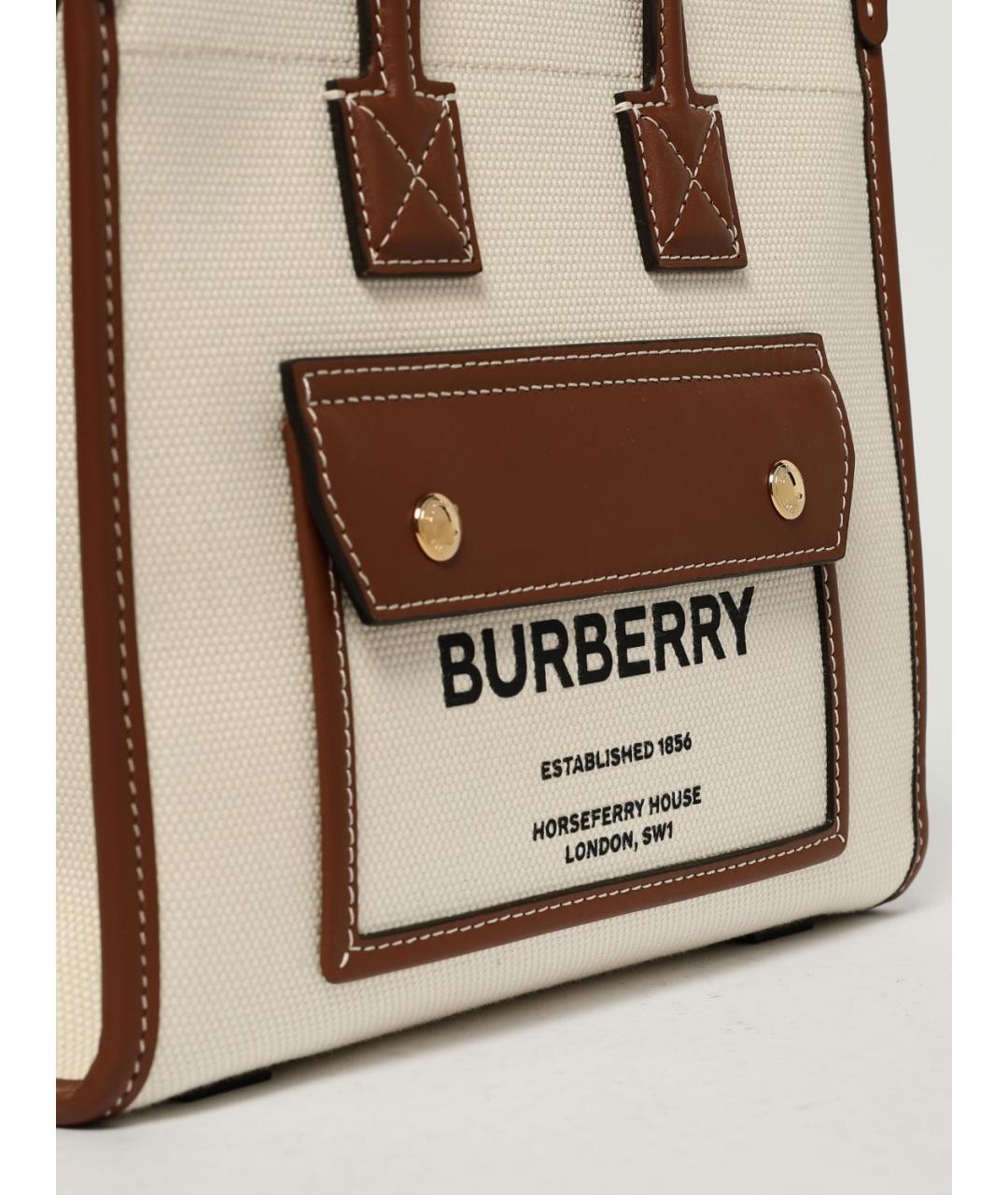 BURBERRY Белая хлопковая сумка тоут, фото 4