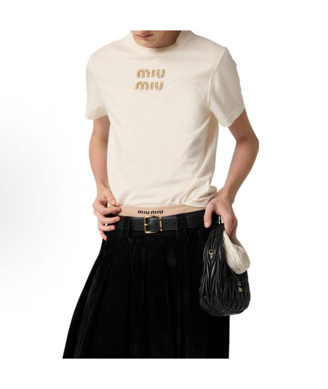 MIU MIU Бежевая хлопковая футболка, фото 4