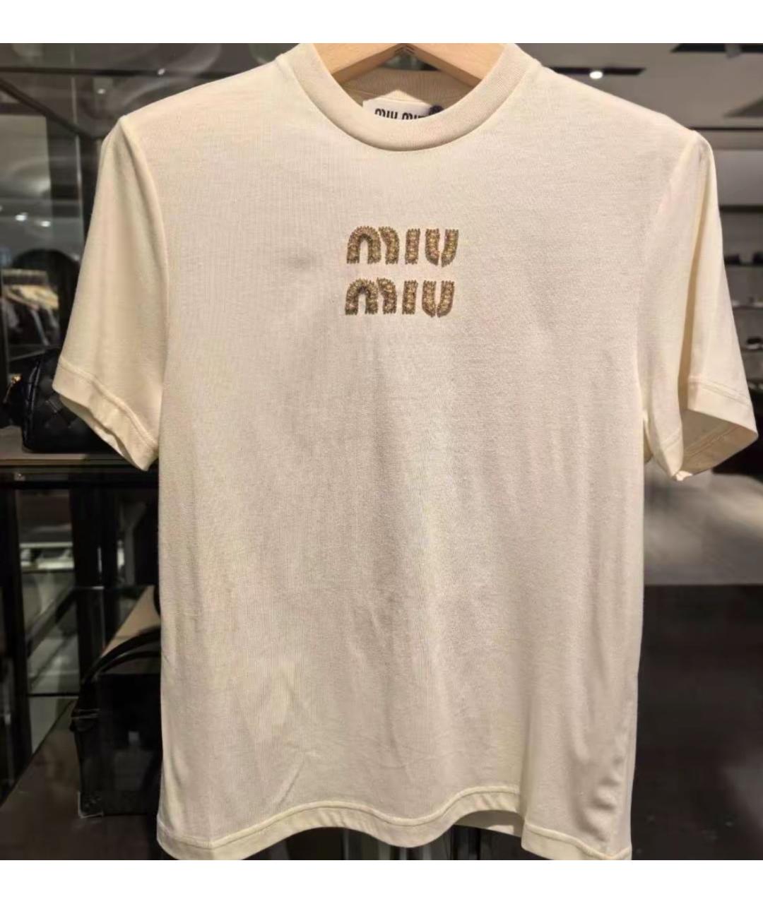 MIU MIU Бежевая хлопковая футболка, фото 5