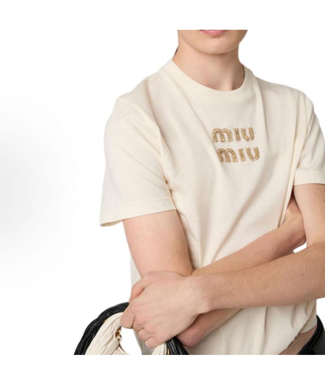 MIU MIU Бежевая хлопковая футболка, фото 2