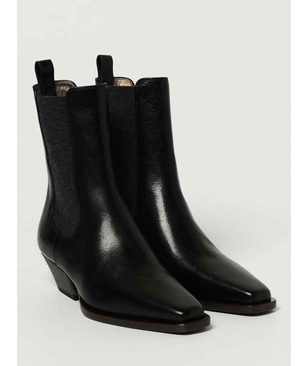 BRUNELLO CUCINELLI Черные кожаные ботильоны, фото 2
