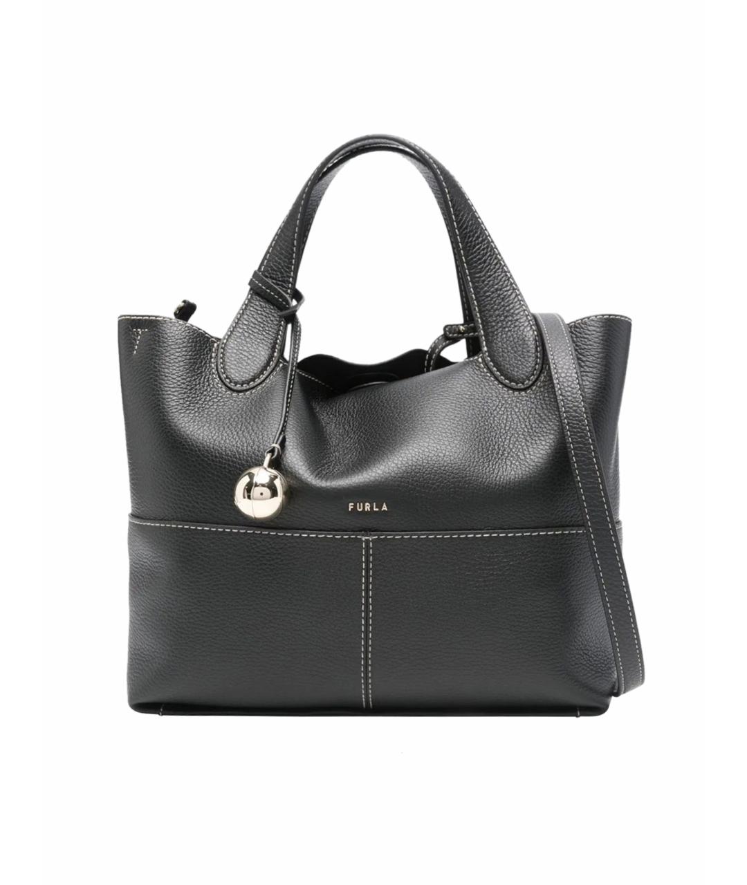 FURLA Черная кожаная сумка тоут, фото 1