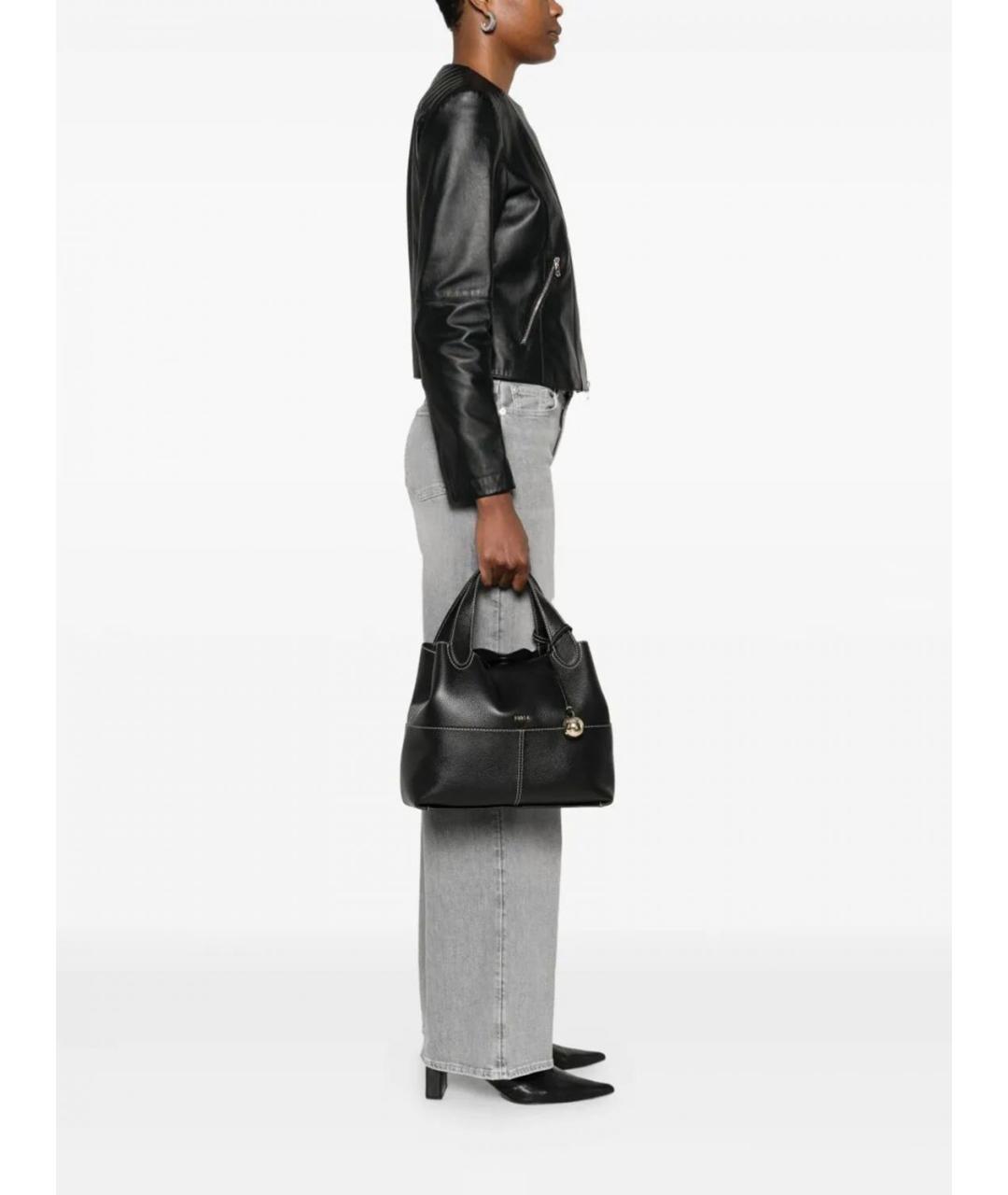 FURLA Черная кожаная сумка тоут, фото 2