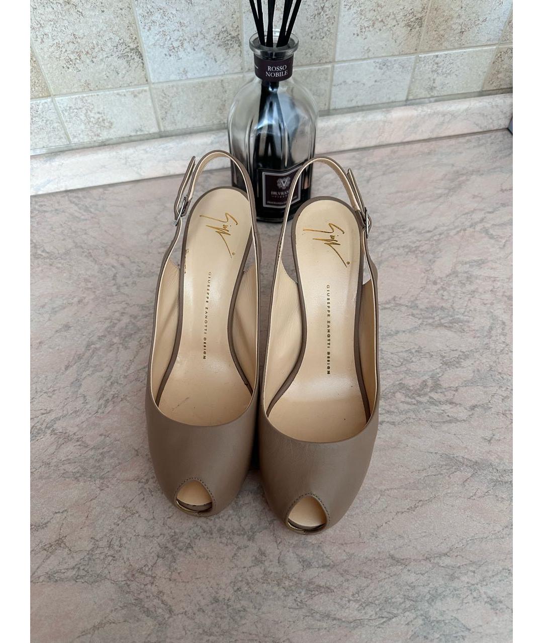 GIUSEPPE ZANOTTI DESIGN Бежевые кожаные босоножки, фото 4
