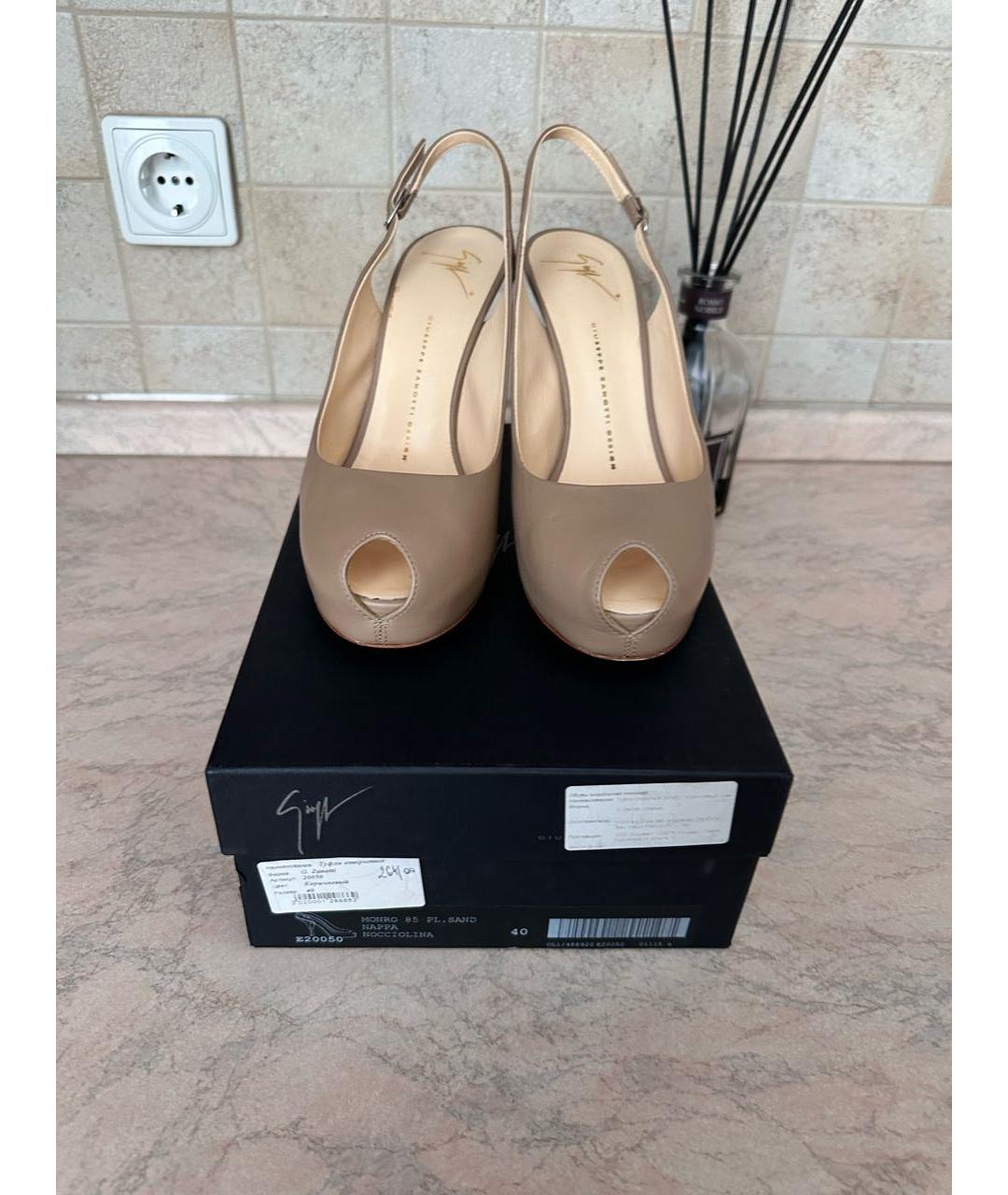 GIUSEPPE ZANOTTI DESIGN Бежевые кожаные босоножки, фото 8