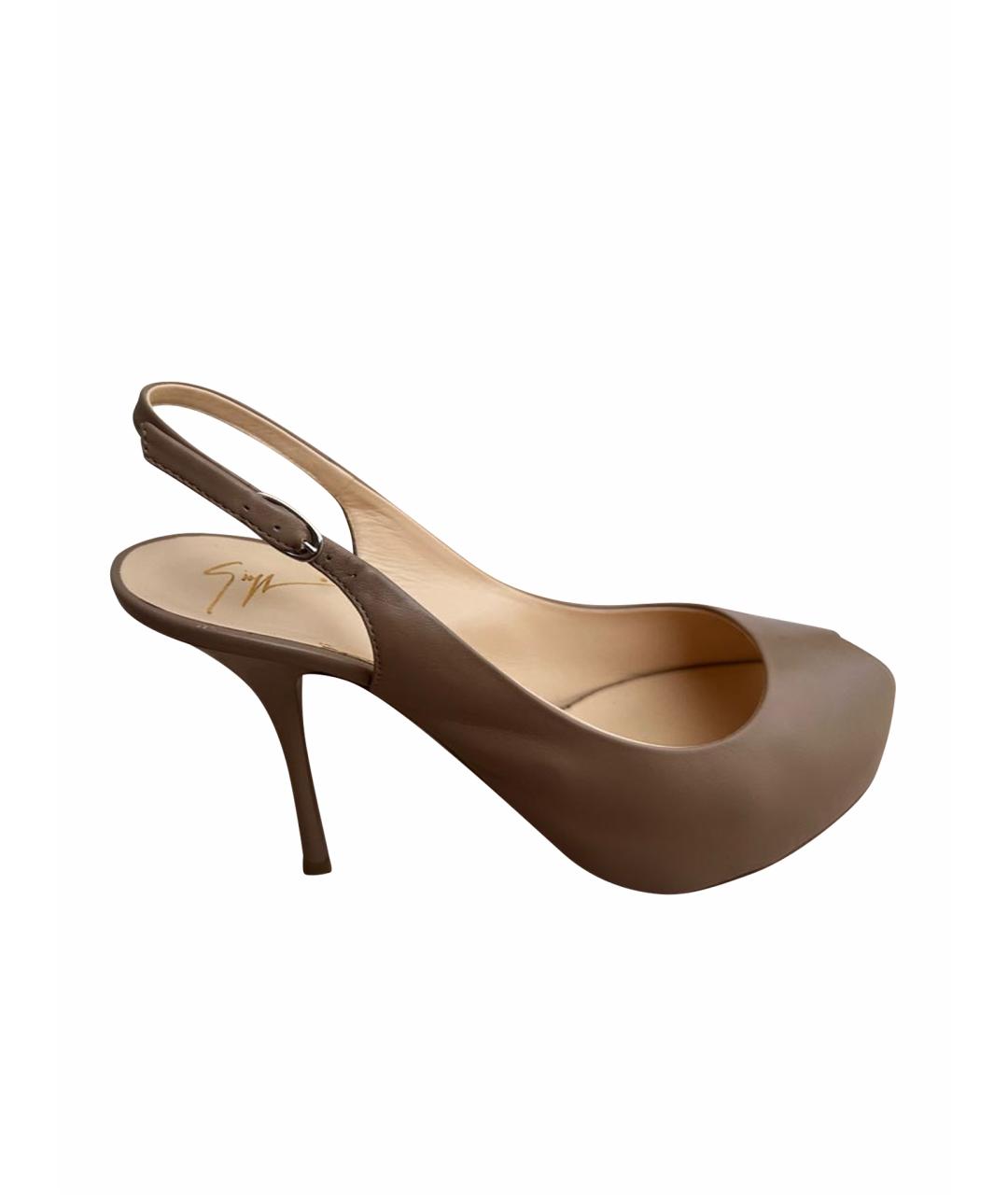 GIUSEPPE ZANOTTI DESIGN Бежевые кожаные босоножки, фото 1