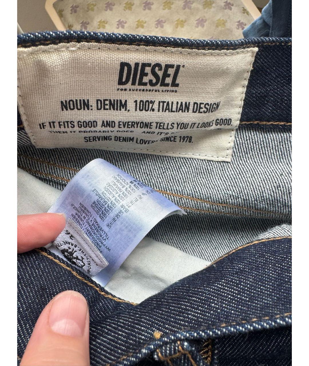 DIESEL Темно-синие хлопковые прямые джинсы, фото 4