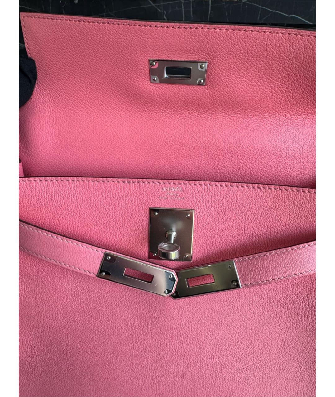 HERMES Розовая кожаная сумка с короткими ручками, фото 5