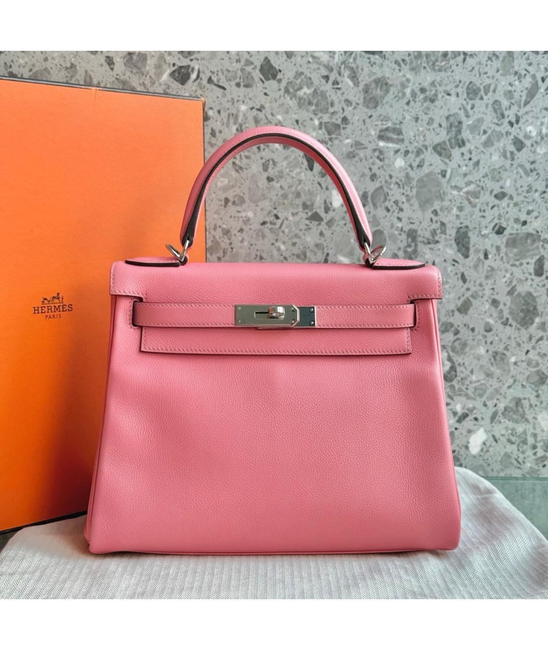 HERMES Розовая кожаная сумка с короткими ручками, фото 5