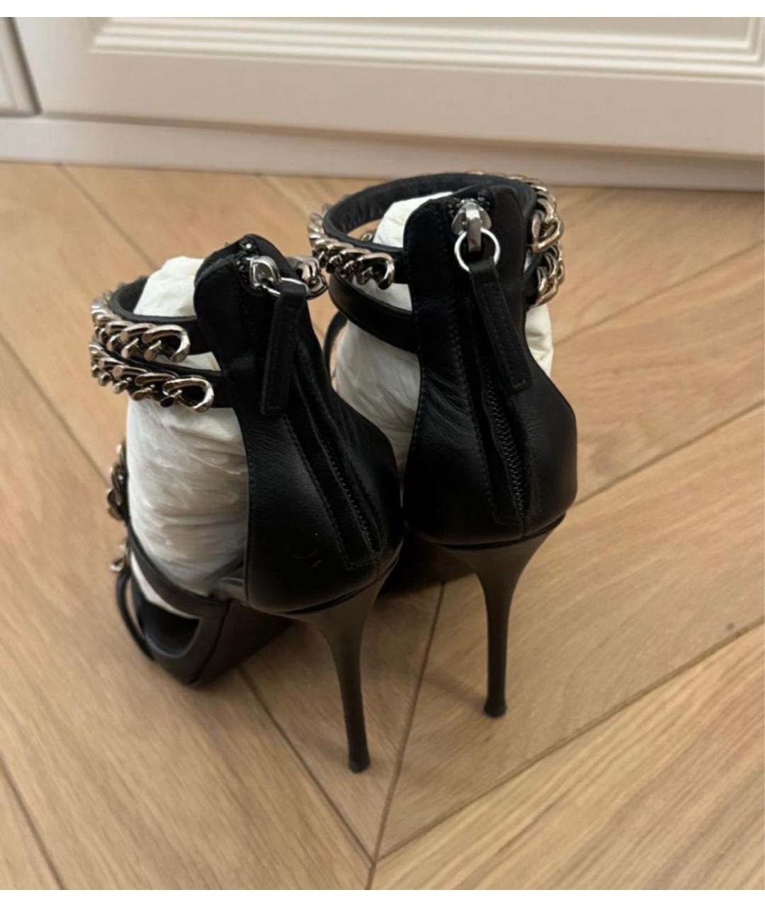 GIUSEPPE ZANOTTI DESIGN Черные кожаные босоножки, фото 6