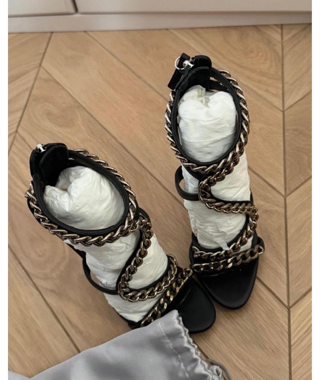 GIUSEPPE ZANOTTI DESIGN Черные кожаные босоножки, фото 2
