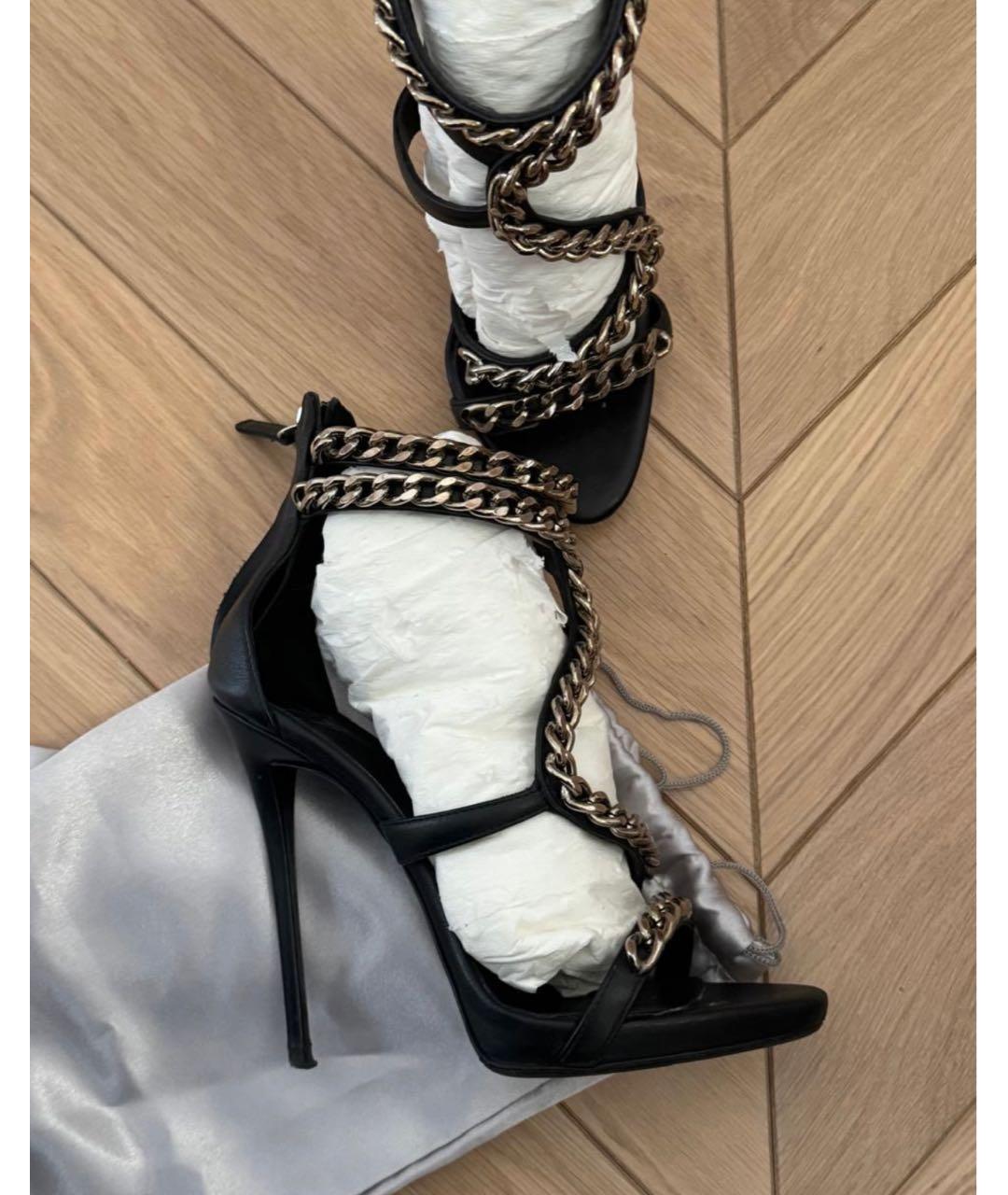 GIUSEPPE ZANOTTI DESIGN Черные кожаные босоножки, фото 7