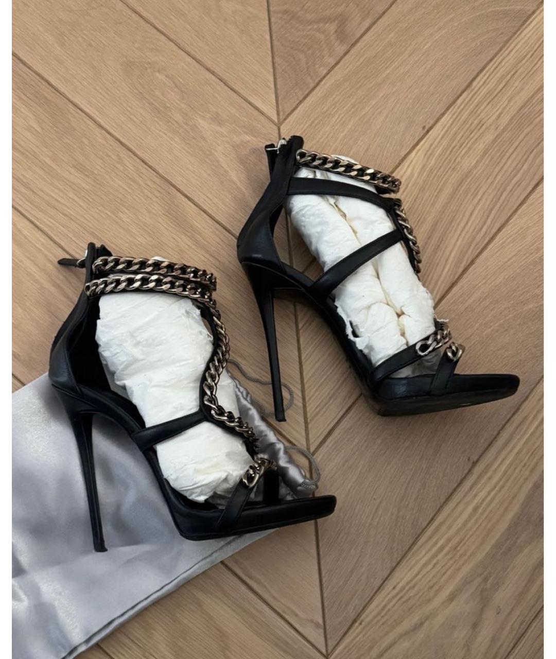 GIUSEPPE ZANOTTI DESIGN Черные кожаные босоножки, фото 4