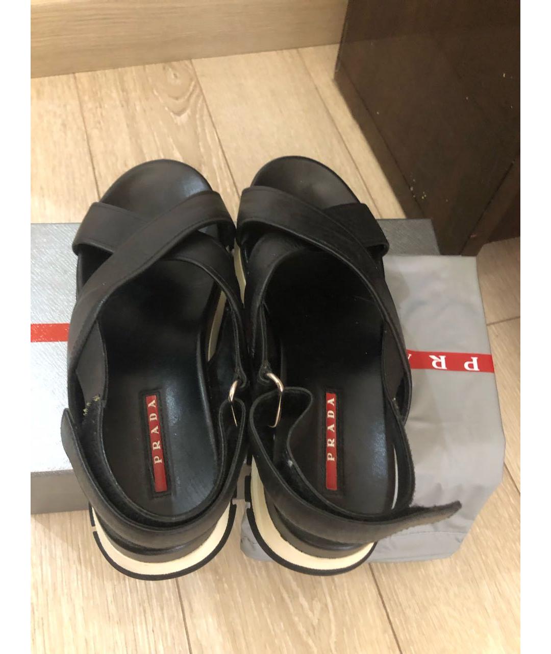 PRADA Черные кожаные босоножки, фото 3