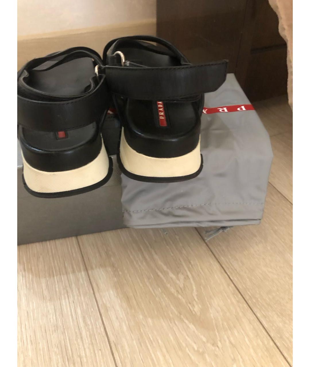 PRADA Черные кожаные босоножки, фото 4