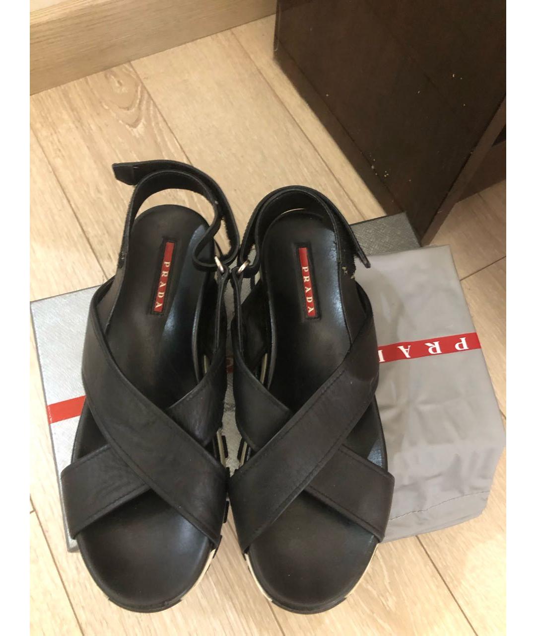 PRADA Черные кожаные босоножки, фото 2