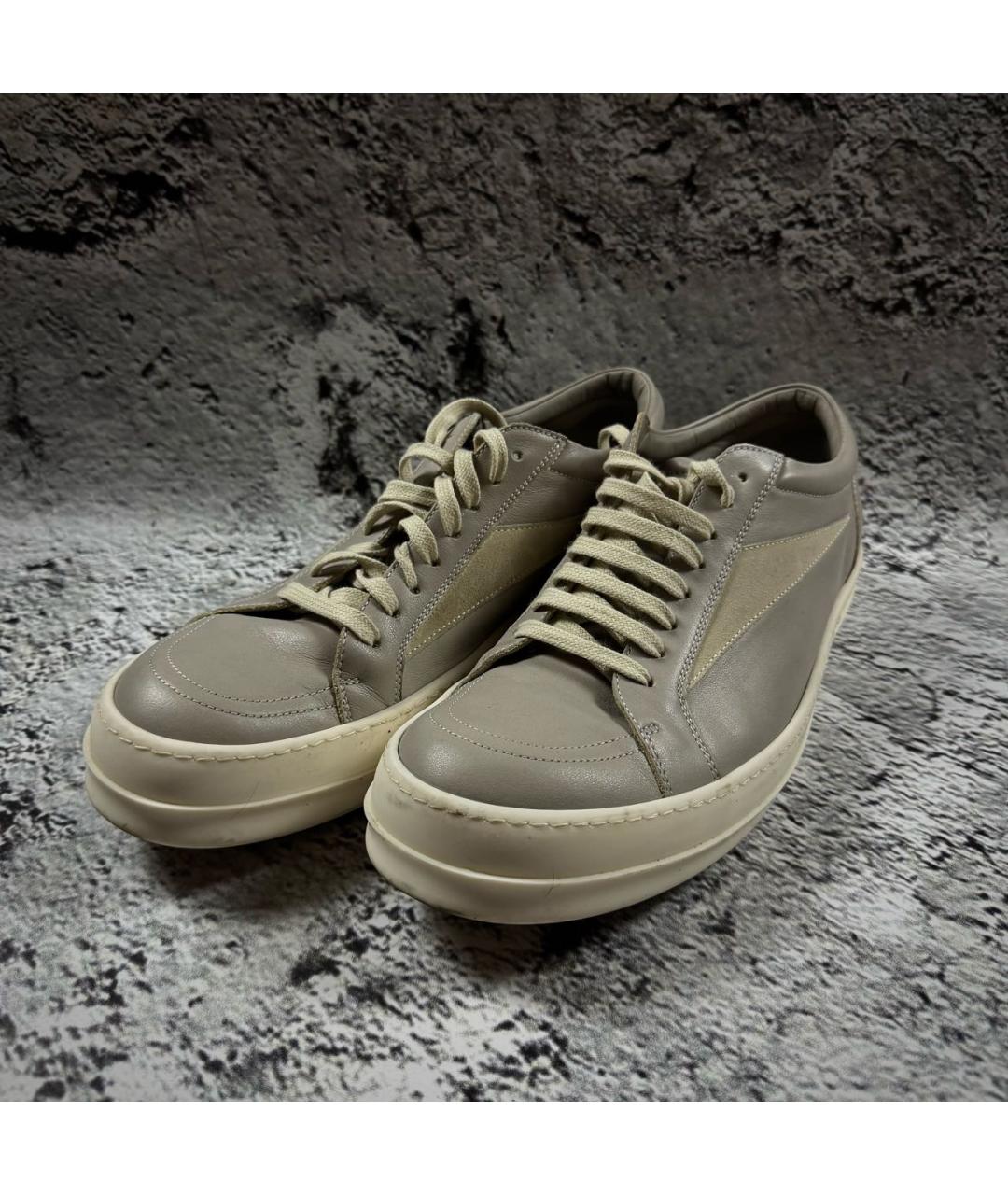 RICK OWENS Бежевые кожаные низкие кроссовки / кеды, фото 2