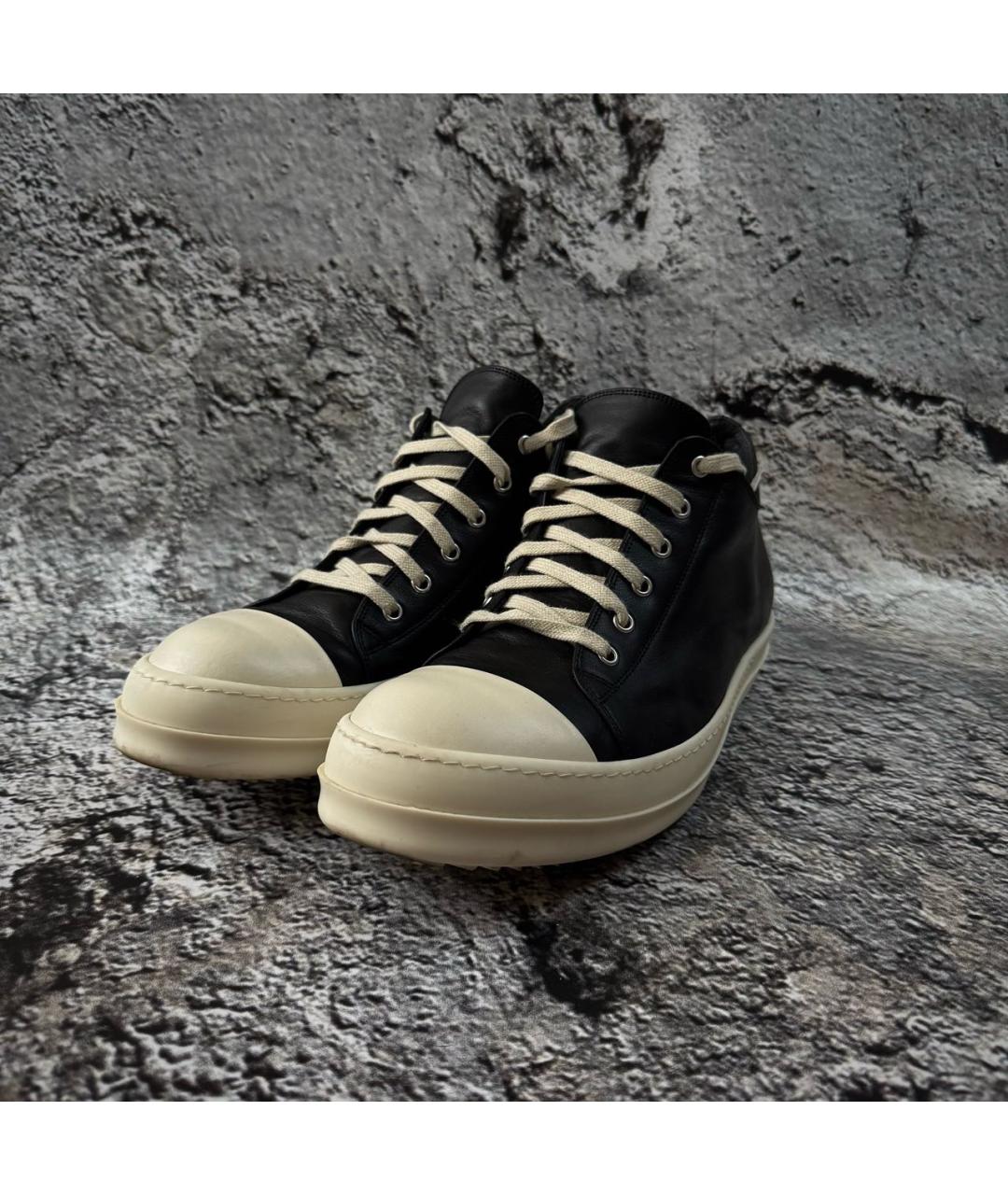 RICK OWENS Черные кожаные низкие кроссовки / кеды, фото 2