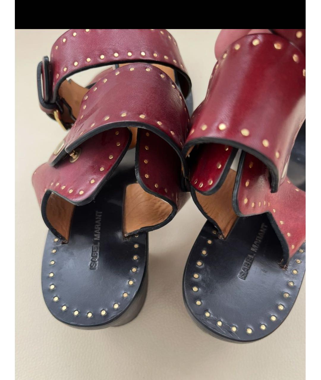 ISABEL MARANT Бордовые кожаные босоножки, фото 3