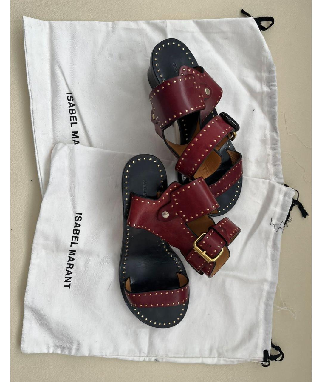 ISABEL MARANT Бордовые кожаные босоножки, фото 6