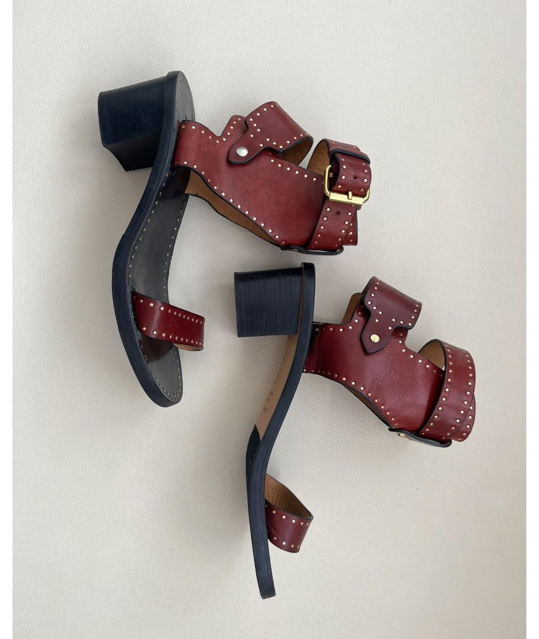 ISABEL MARANT Бордовые кожаные босоножки, фото 5