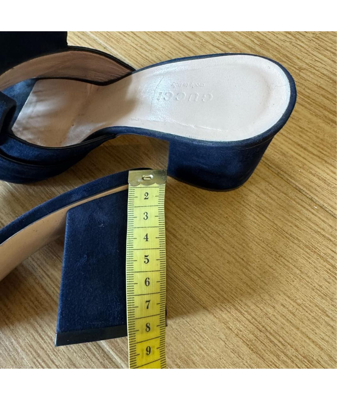 GUCCI Темно-синие замшевые мюли, фото 3