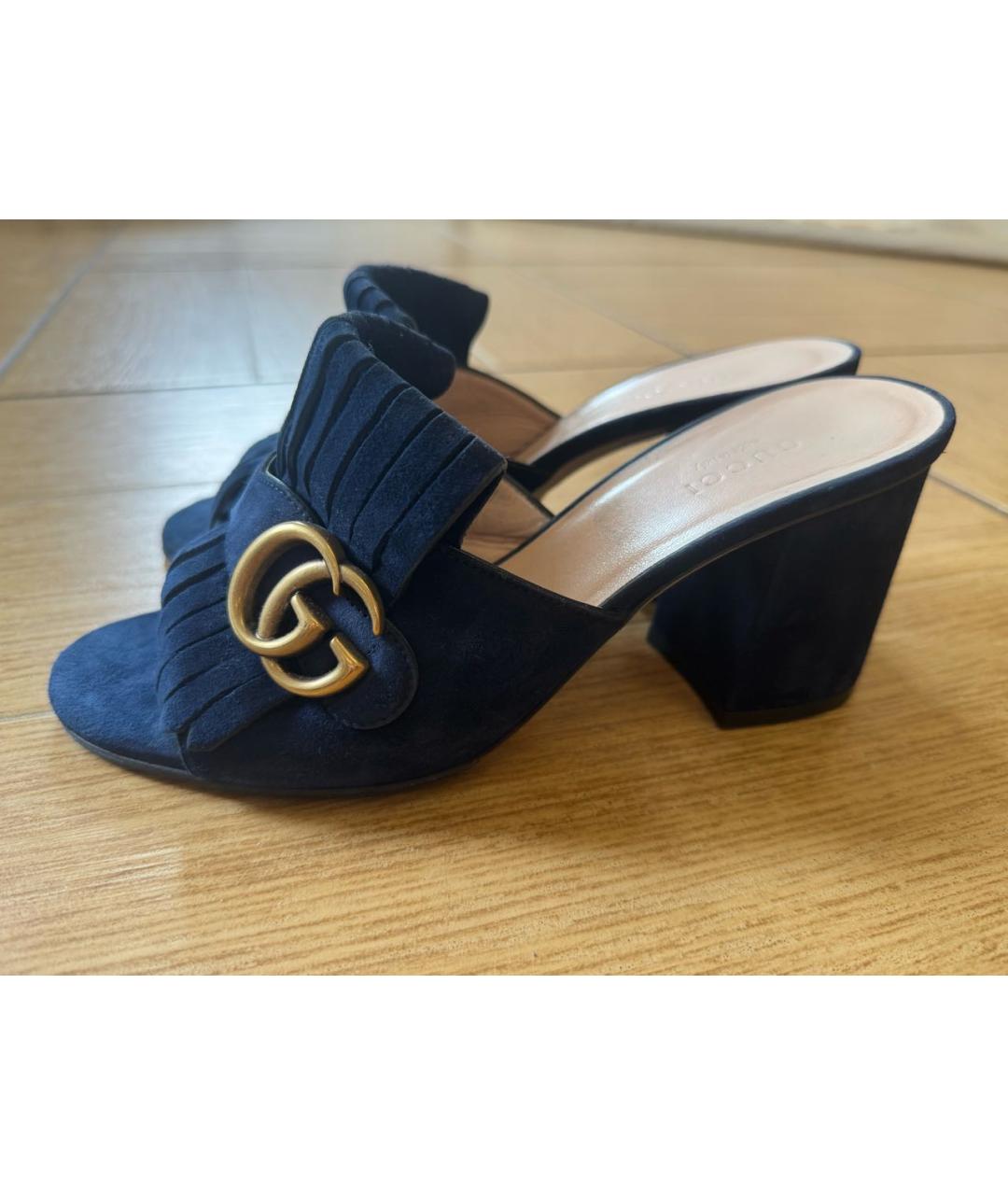 GUCCI Темно-синие замшевые мюли, фото 5