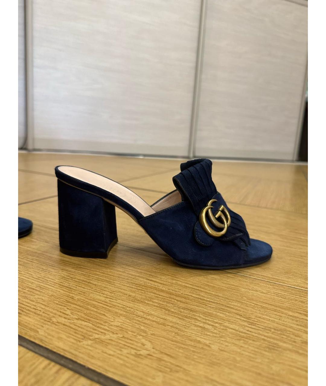 GUCCI Темно-синие замшевые мюли, фото 7