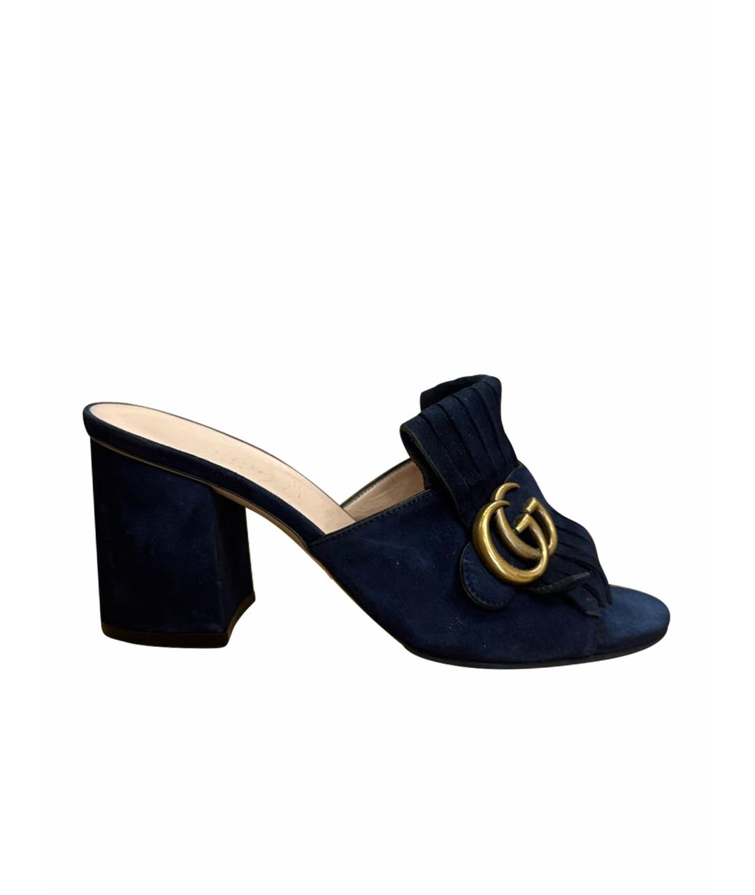 GUCCI Темно-синие замшевые мюли, фото 1