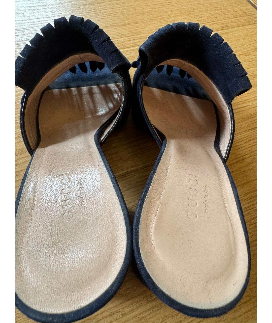 GUCCI Темно-синие замшевые мюли, фото 4