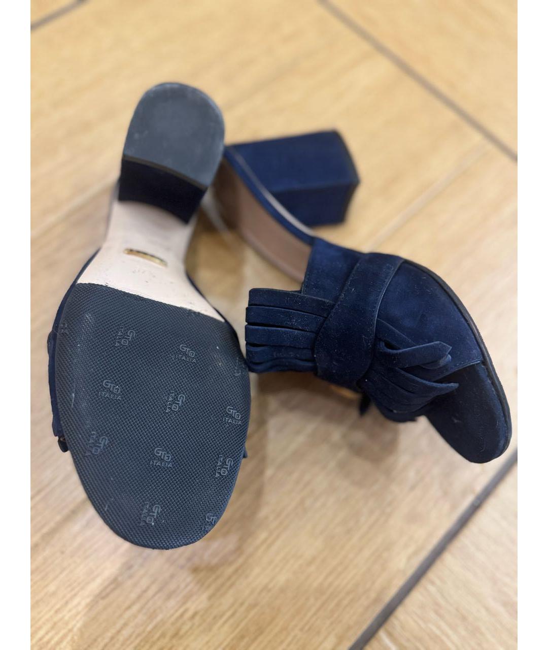 GUCCI Темно-синие замшевые мюли, фото 6