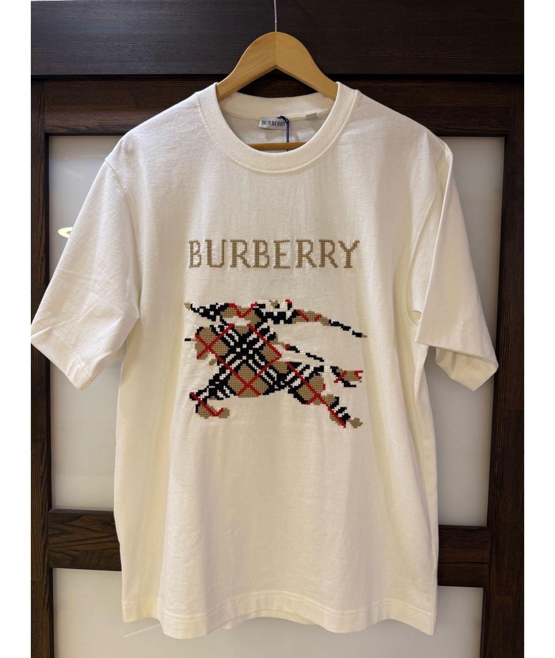 BURBERRY Белая хлопковая футболка, фото 4